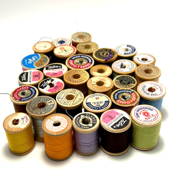 Vintage Thread On Wooden Spools Lot Of 30 - Picture 1 of 9